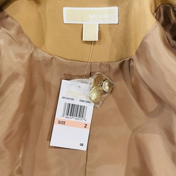 Michael Kors NWT Size 2 Double Breasted Peak Lapel Blazer Jacket Dark Camel - Picture 12 of 14